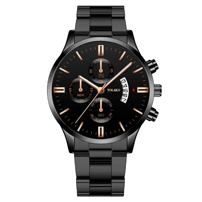 Men's Fashion Sports Watches for Men Business Stainless Steel Quartz Wristwatch Calendar Man Casual Leather Luminous Clock Watch