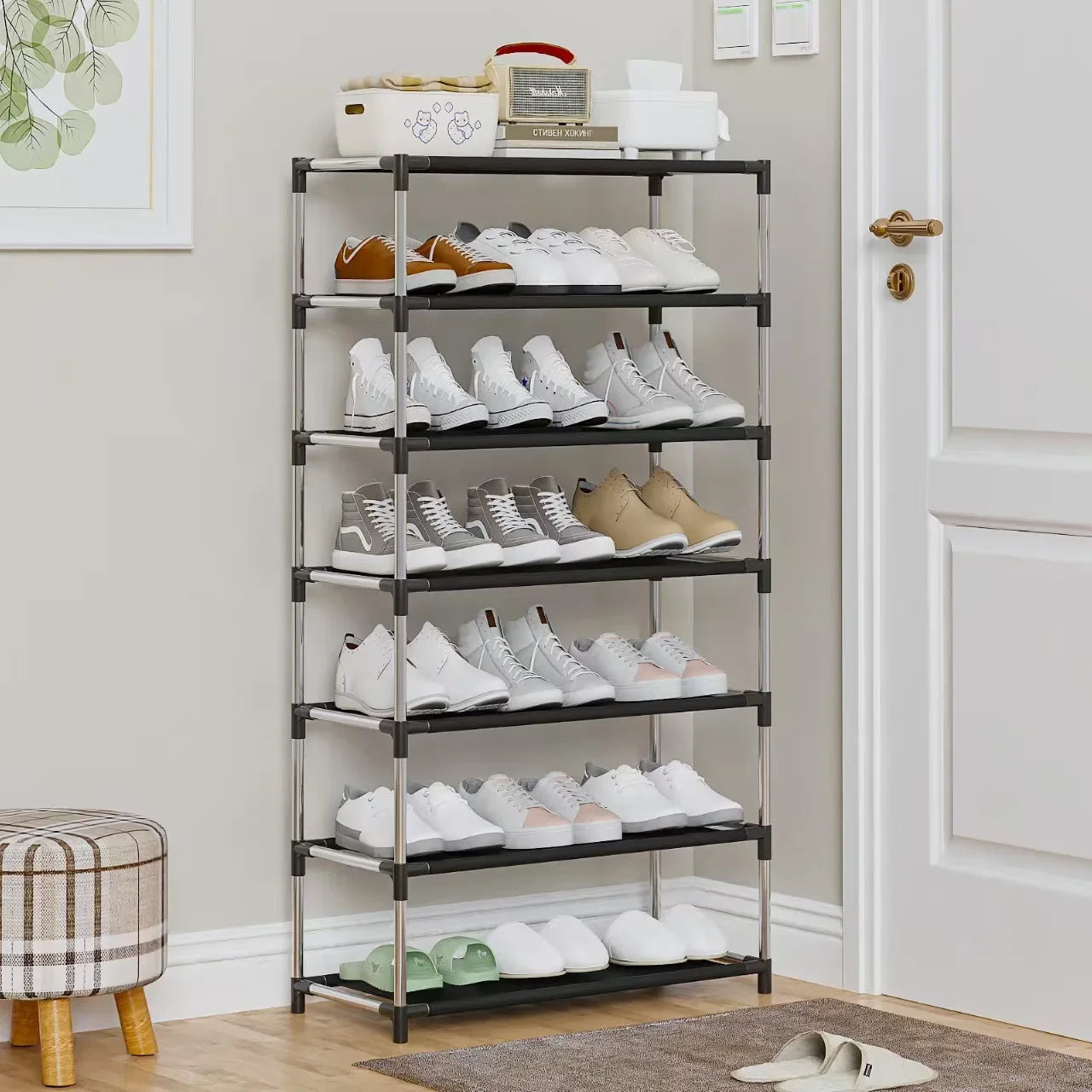 2025 6/7 Tier Stackable Wardrobe Shoe Rack - Space-Saving Storage for Entryways, Hallways & Closets, in Black，Simple shoe rack