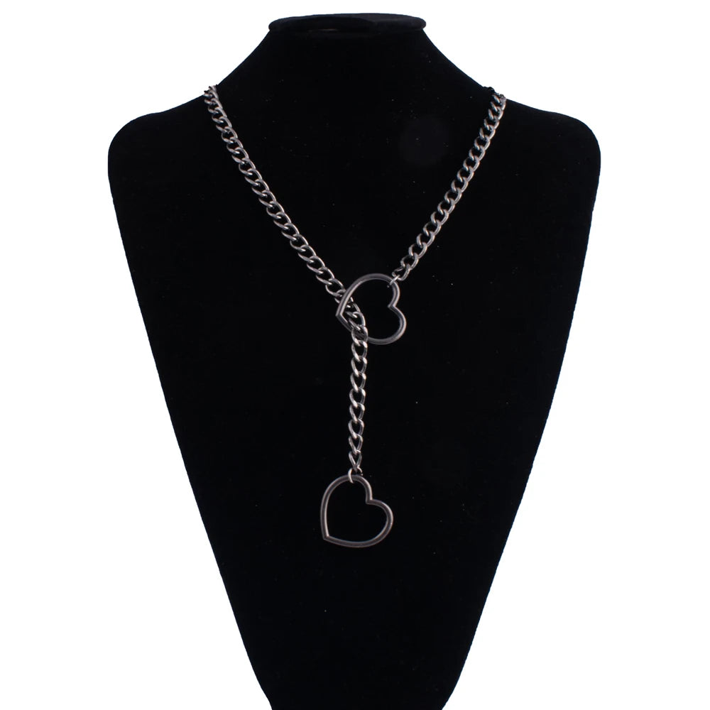Heart Slip Chain Necklace For Women Punk Rock Love Chain Choker Necklace Gifts Adjustable Goth Jewelry
