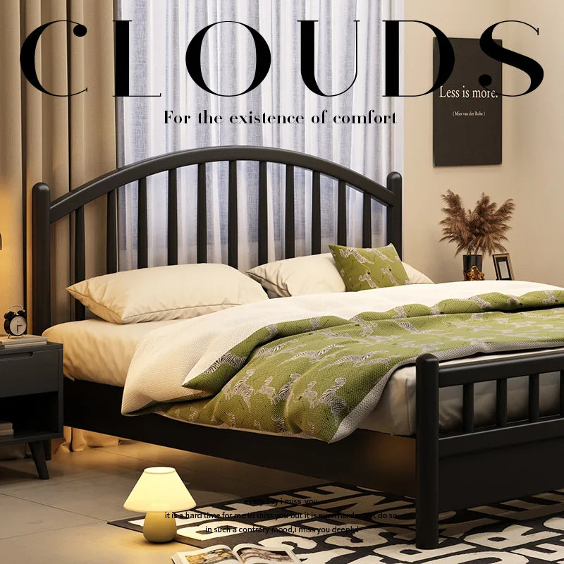 Nordic black retro American modern simple 1.5m storage princess bed solid wood bed 1.35 meters double 1.8 meters