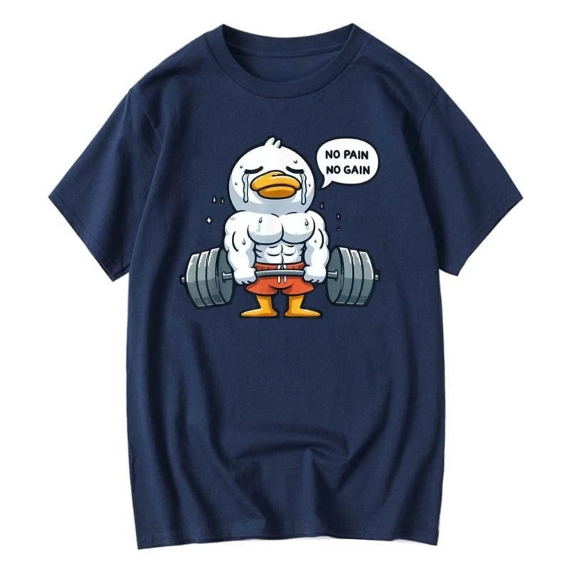 Fitness Duck Graphic Print Cotton T-shirt Unisex Men Women Summer Short Sleeve Fashion Brand Tee Luxury Casual Streetwear Tops