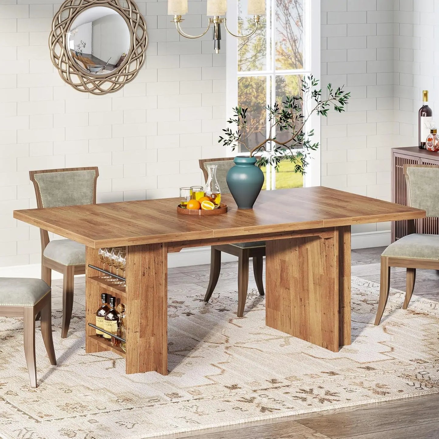 Farmhouse Dining Table for 6 to 8, 63-Inch Rectangular Kitchen Table with Storage,for Dining Room, Kitchen, Living Room