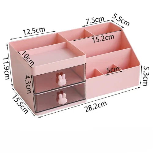 Desktop Transparent Cosmetics Storage Box Desktop Organizer with Drawers Pen Holder Stationary Storage Rack for Office Desks