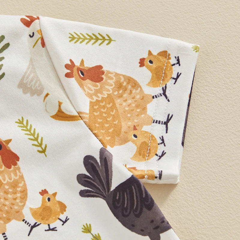 2024-01-16 Lioraitiin 3M-3Y Toddler Baby Boy Farm Clothes Western Farm Chicken Animals Tractor Shirt Short Pant Summer Outfit