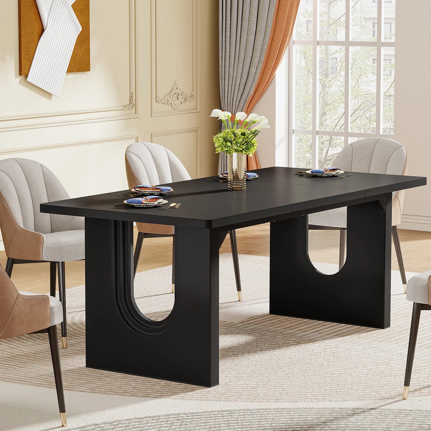 Tribesigns Modern Dining Table for 6 to 8 People, 71" Large Kitchen Dining Table with Wood Pedestal Base,