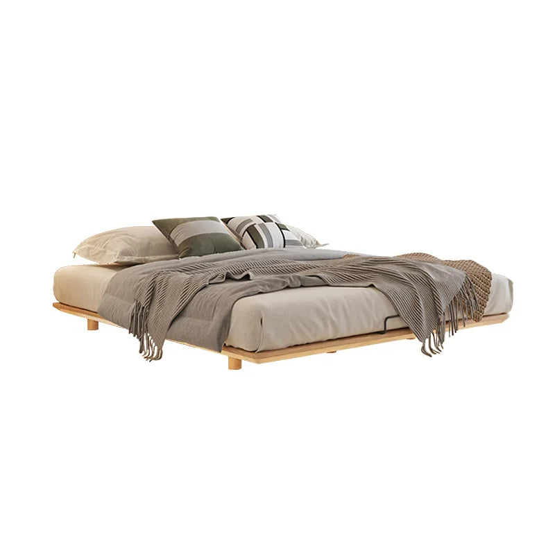 Suspended Bed Minimalist Ash Wood Bedside Frame 2023 New Wabi **** Wind Master Bedroom Simple Pure Solid Wood Bed With Lamp