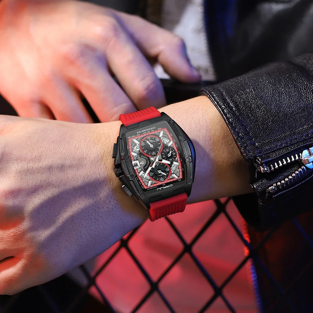 CRRJU Brand Men Watch Domineering Barrel Watch Curved Mirror Hollow Surface Sports Men Watch Silicone Quartz Wristwatch