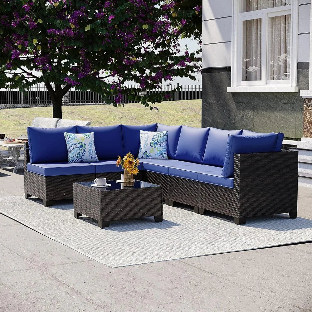 Outdoor Conversation Sectional Rattan Sofa, Patio Furniture Set, with Wicker and Cushions for Garden and Backyard