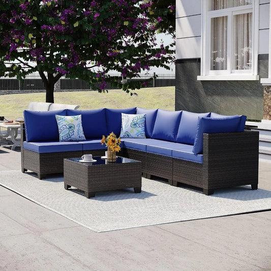 Outdoor Conversation Sectional Rattan Sofa, Patio Furniture Set, with Wicker and Cushions for Garden and Backyard