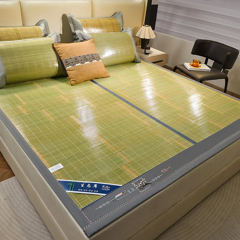 Wormwood mat bamboo mat summer household double bed foldable double-sided ice silk mat summer mat dual-use straw mat