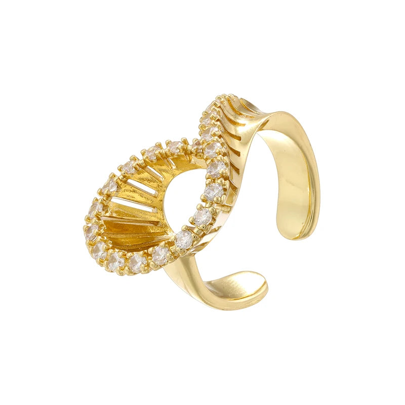 ZHUKOU 18K Golden Plated Brass Bracelet With Zirconia Earrings And Ring Collection Style Ladies Luxury Jewellery: VE1349