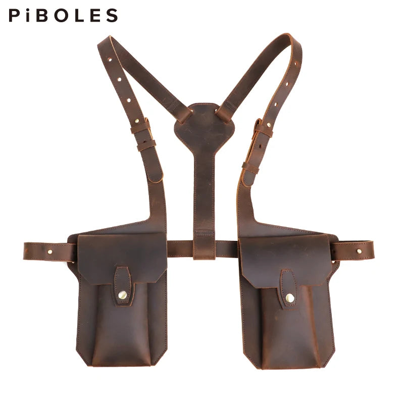 Genuine Leather Sling Holster Bag Invisible Anti-theft Jacket Vest Motorcycle Style Halloween Role Playing Festival Bag Unisex