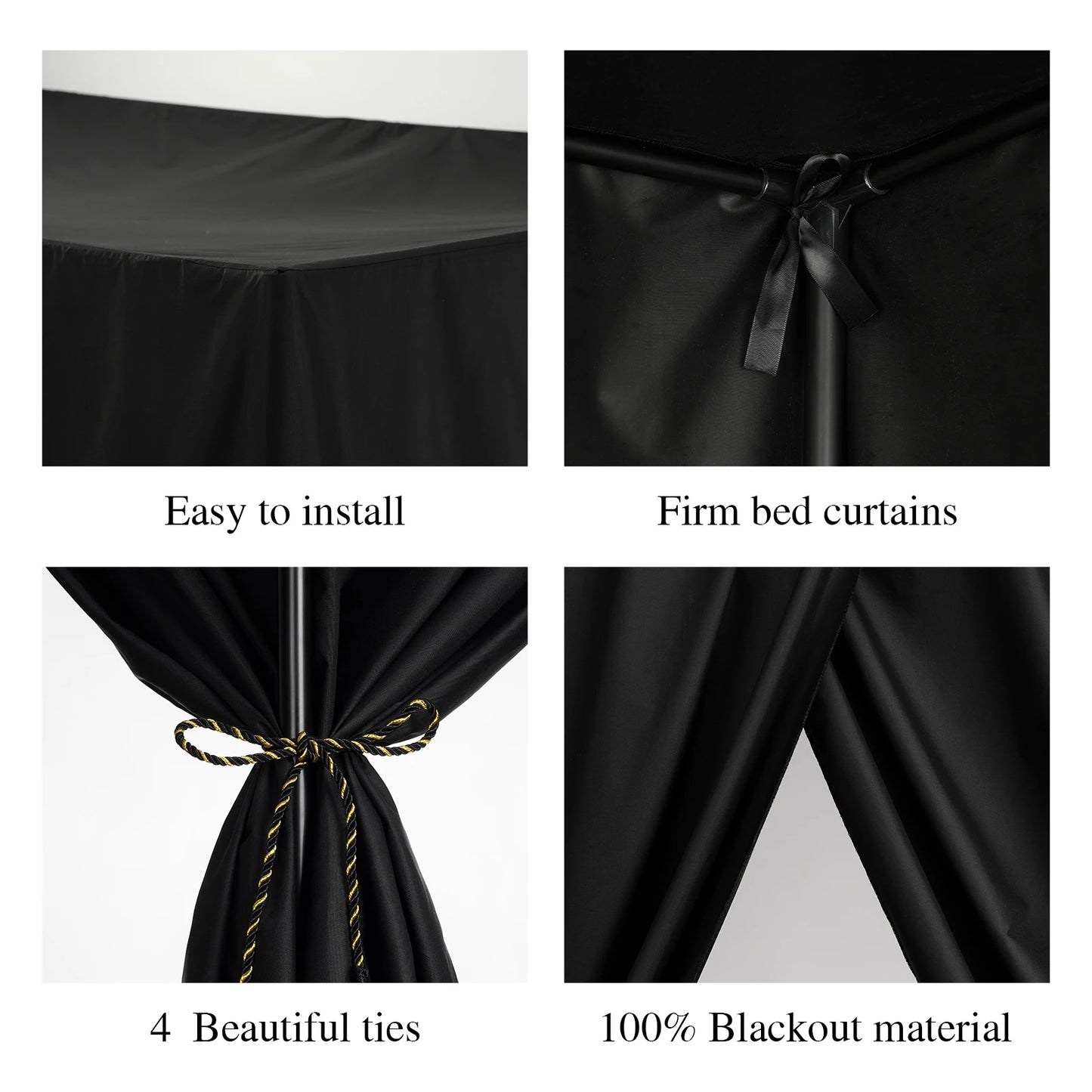 Pink/Black Corner Post Bed Canopy Bed Lightproof Curtain Sheer Canopy for Adults Bedroom Decoration Windproof Modern No bracket