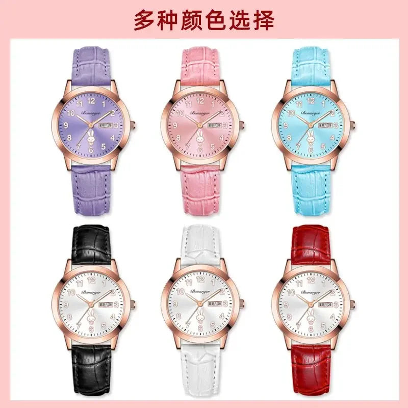 Girls' Rabbit Luminous Watch – Waterproof Cute Wristwatch for Teens, Women’s Casual Quartz Watch