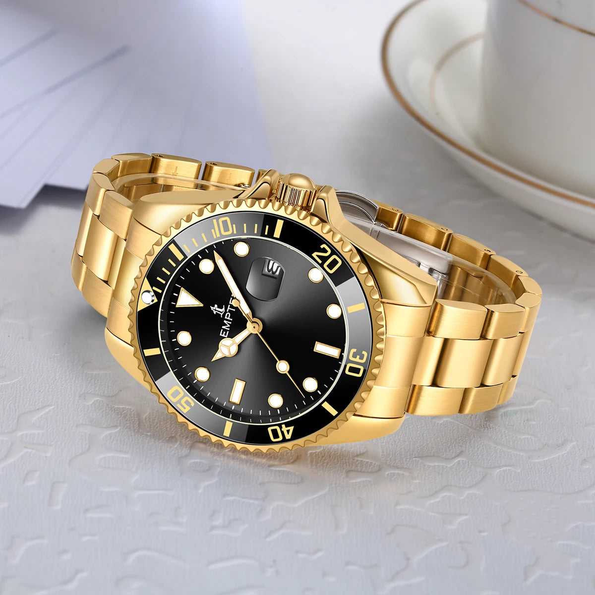 Watches for Men with Date Luxury Big Face Waterproof Mens Wristwatch Analog Dress Two Tone Stainless Steel Man Watch Luminous