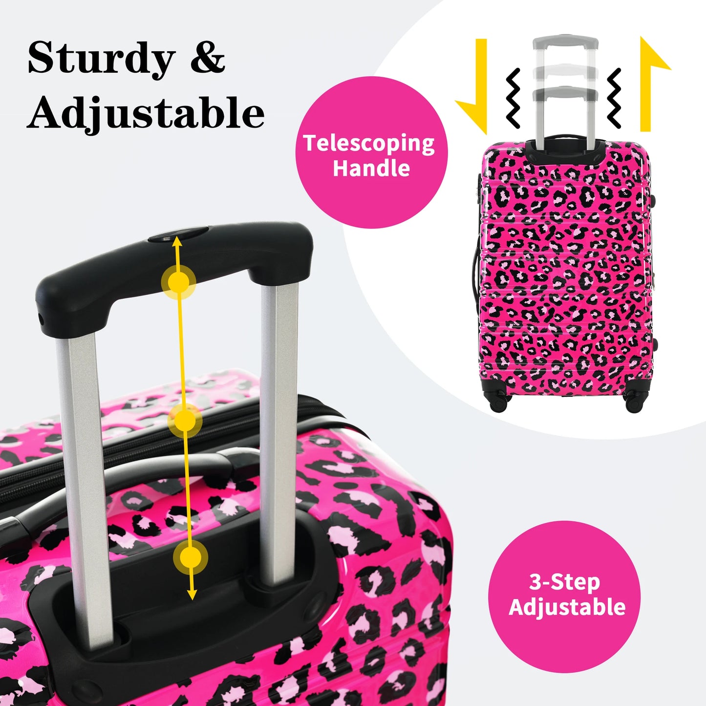 Hardshell Luggage Sets 3 pcs Spinner Suitcase with TSA Lock Leopard Lightweight -20"+24"+28" Luggages