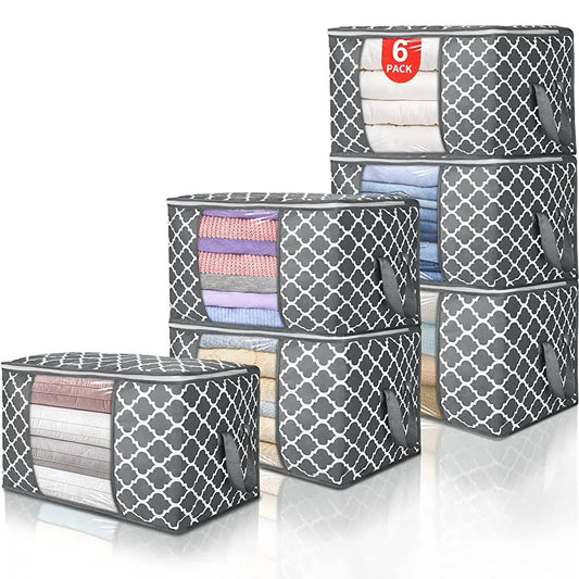 6pcs Large Storage Bag Clothes Storage Containers with Sturdy Handles for Closet Storage Comforter Blanket Clothing Bedding Toys
