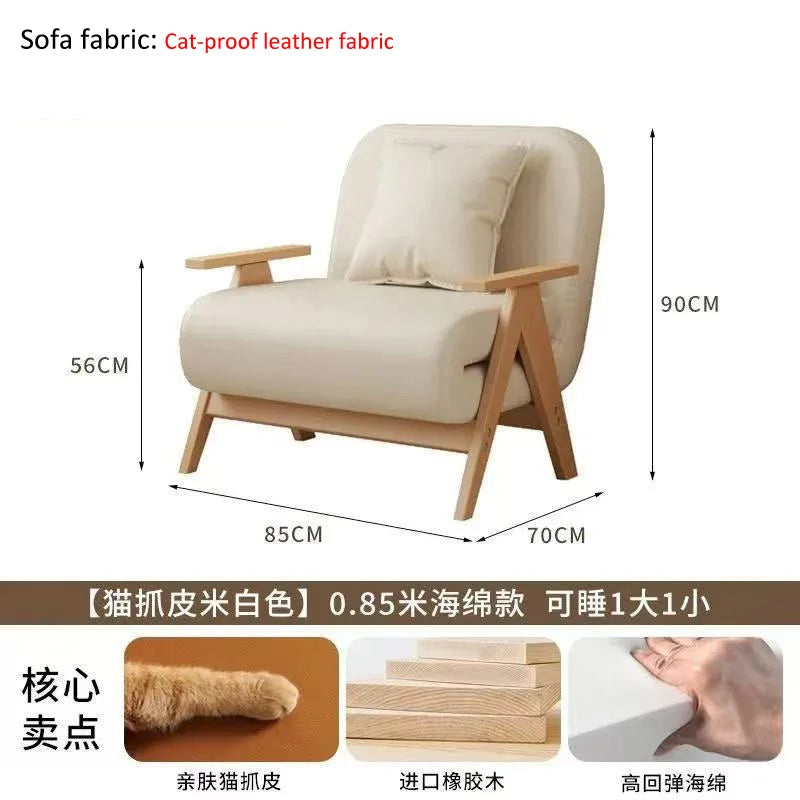 Multifunctional Solid Wood Folding Sofa Bed - Living Room Single Double Foldable Sofa 85/105/125 Cm Various Sizes Available
