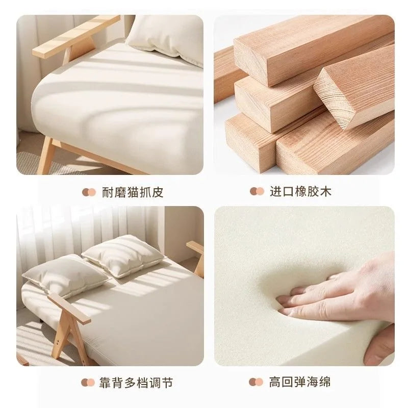 Multifunctional Solid Wood Folding Sofa Bed - Living Room Single Double Foldable Sofa 85/105/125 Cm Various Sizes Available