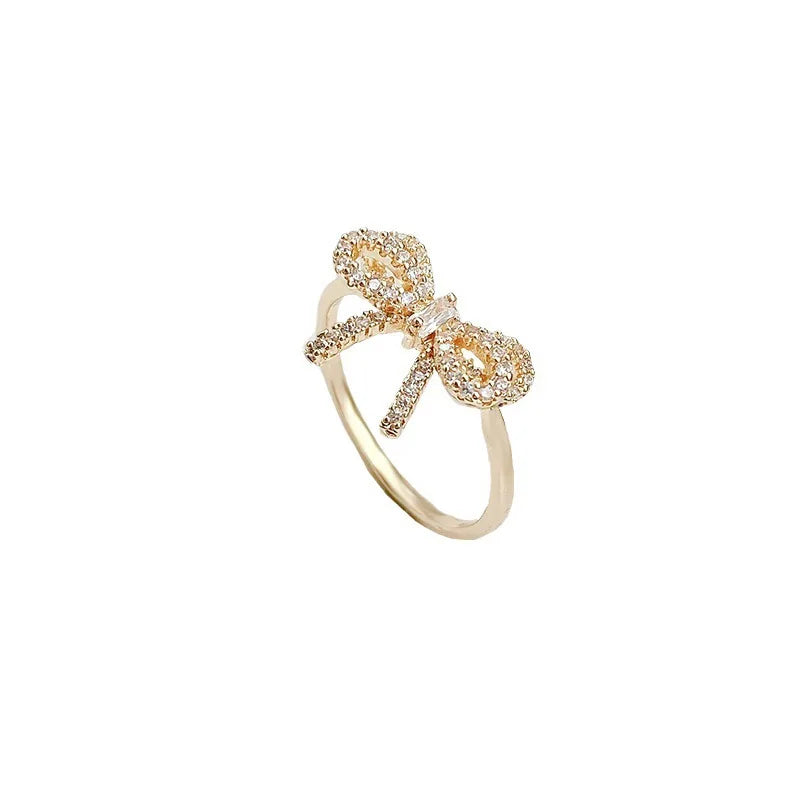 Minimalist Bowknot Opening Rings For Women Gold Silver Color Crystal Zirconia Bow Knot Finger Rings Female Wedding Jewelry