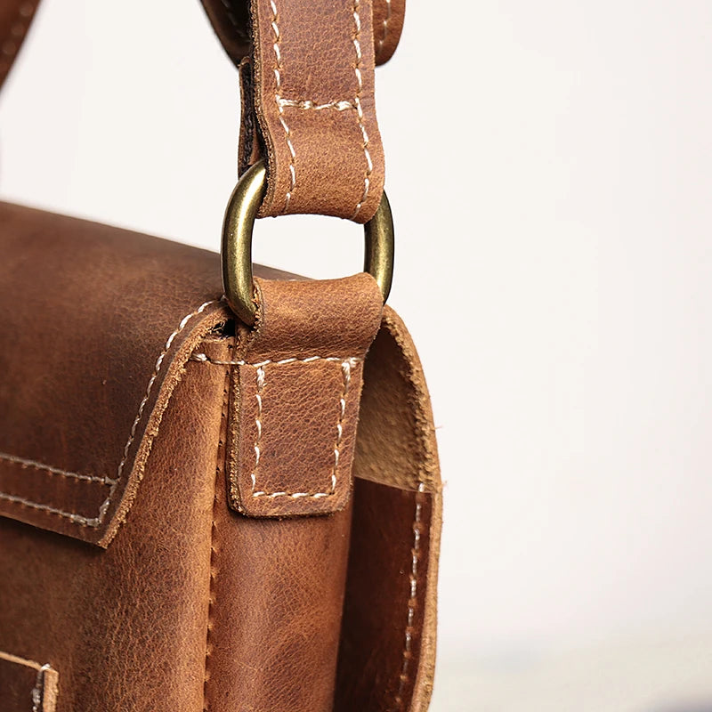 Retro Flip Black Small Shoulder Bag for Men Genuine Leather Sling Crossbody Bags Minority Design Man Simple Mobile Phone Bag