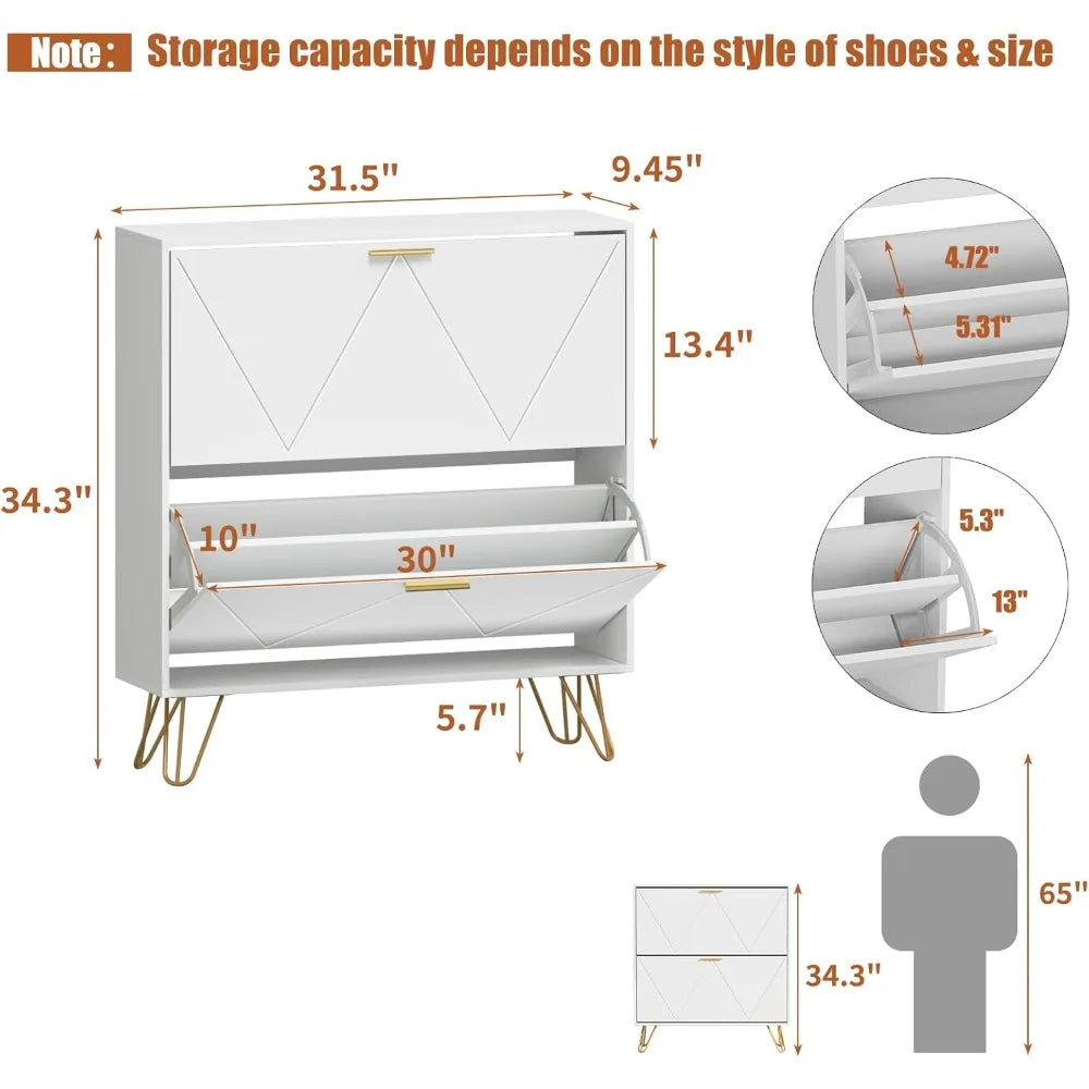 Shoe Storage Cabinet, Wood Organizer for Entryway with 3 Flip Drawers, Freestanding Rack & Adjustable Shelf, Narrow Dresser