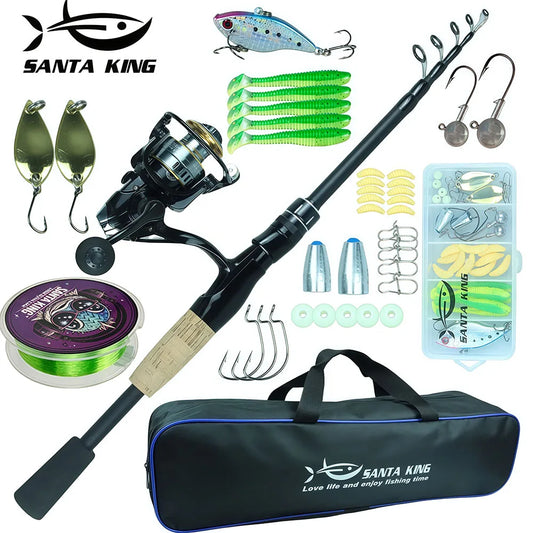 Portable Fishing Rod and Reel Full Kit Rod and 5.2:1BB Spinning Reel Line Lure Bag for Travel Fishing Saltwater Freshwater