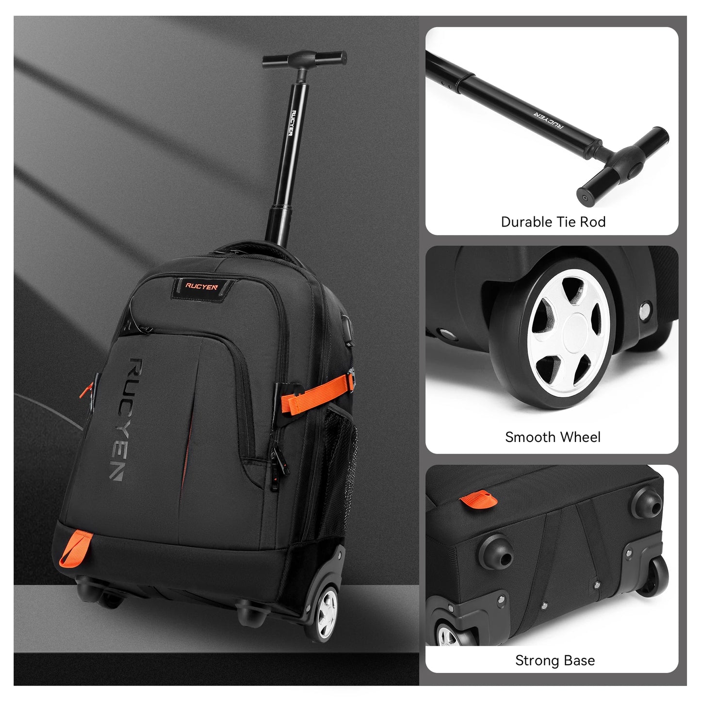 Rolling Backpack 18 inch Laptop Travel Backpack with Wheels Hidden Pull Rod Waterproof Carry On Luggage for Business Travel