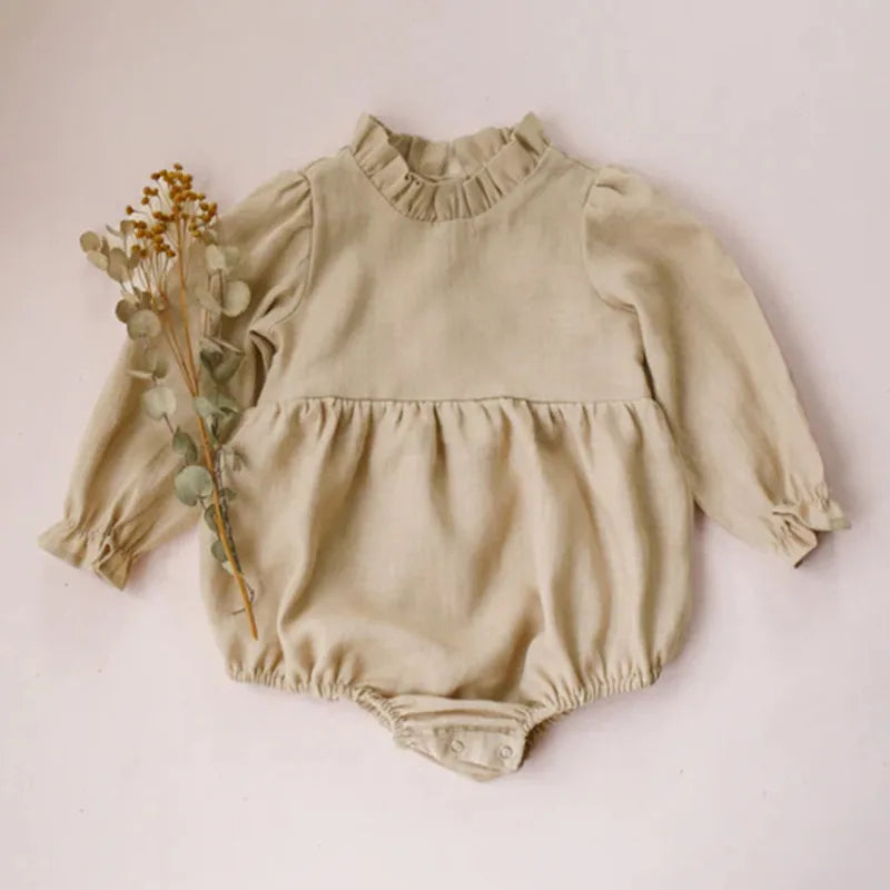 Baby Girl Clothes Solid Color Long Sleeve Baby Clothing Jumpsuits 0-24M 100% Cotton Linen Newborn Baby Girl Rompers