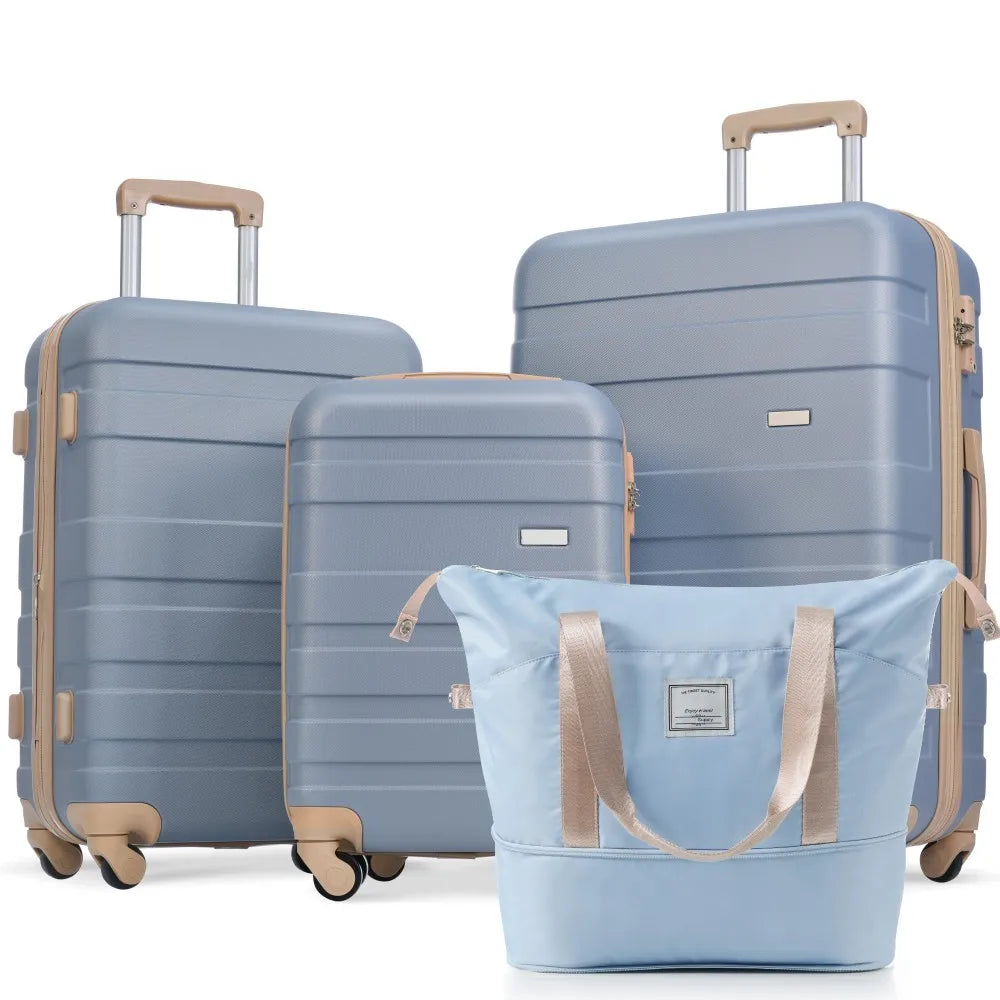 Luggage Sets 4 Piece, ABS Durable Suitcase with Travel Bag, Carry On Luggage Suitcase Set with 360° Spinner Wheels, pink