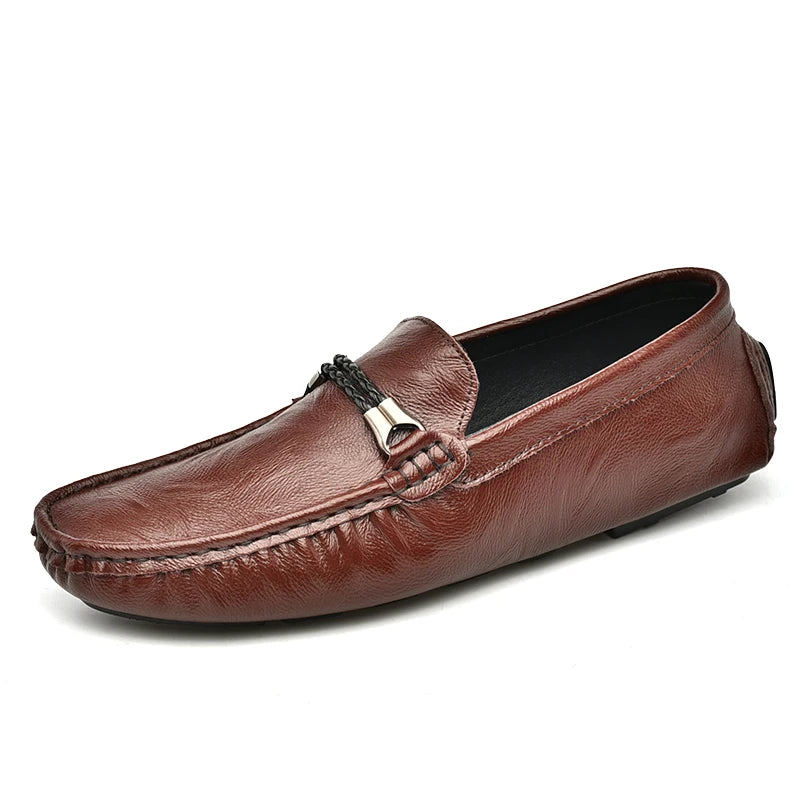 Genuine Leather Mens Loafers Fashion Slip on Soft Flats Simple Moccasin Comfy Handmade Man Driving Footwear Non-Slip Boat Shoes