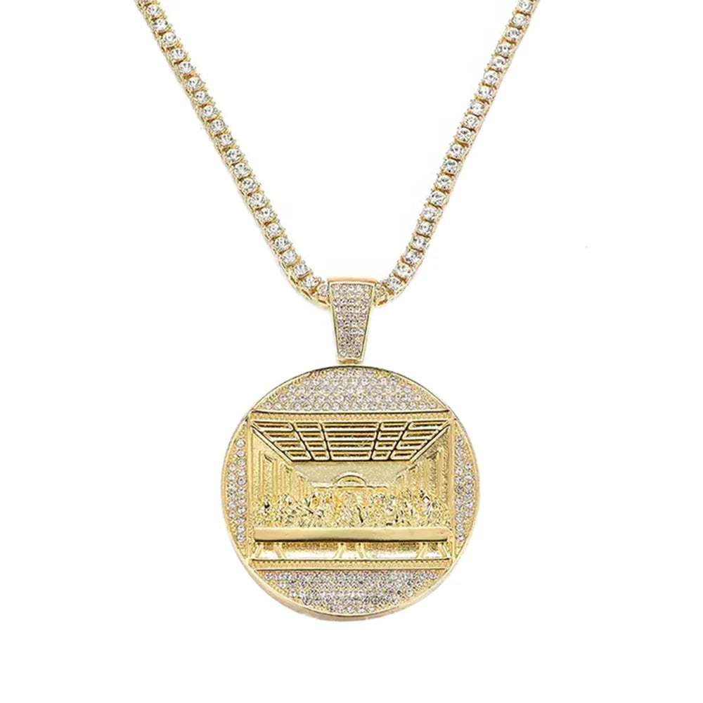 New Last Supper Pendant Cuban Chain Necklace With 14mm Iced Out Chain Fashion Hip Hop Men Charm Pendant Tennis Necklaces Jewelry