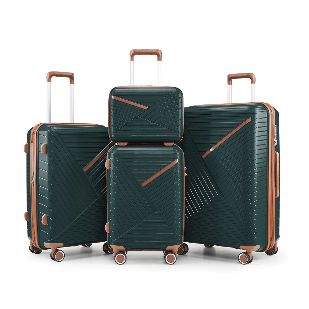 Luggage Sets 4 Piece(14/20/24/28), Expandable Lightweight Suitcase with 4 Double 360 Degrees Mute Spinner Wheels PP Materials