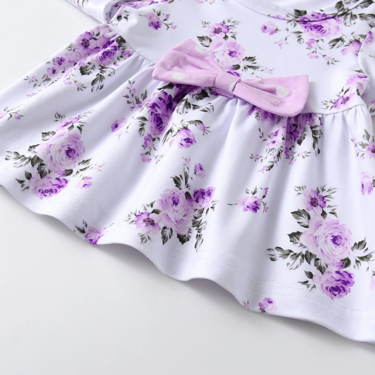 Toddler Baby Girl Clothes Set for 0-2Years Old Floral Long Sleeve Top with Bow and Polka Dots Pants with Headband Newborn Outfit