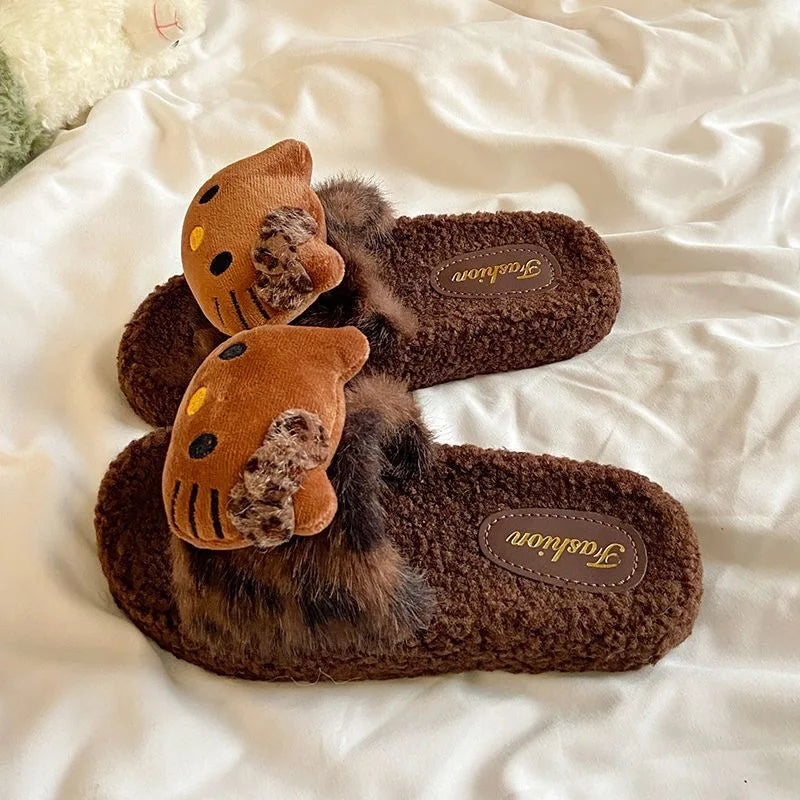 Hellokitty Slippers KT Cat Cartoon Kawaii Cute Home Plush Slippers Anime Fashion Casual Outdoor Ladies Slippers Woman Shoes Gift