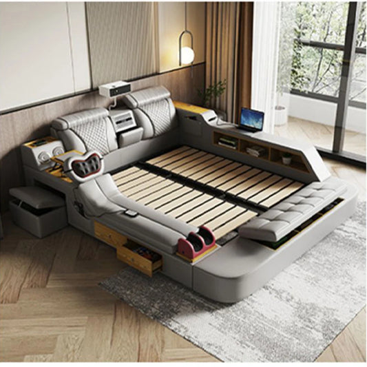 Linlamlim Tech Smart Bed - the Ultimate Multifunctional Bedframe with Genuine Leather, Massage, Speaker, Projector, Air Purifier