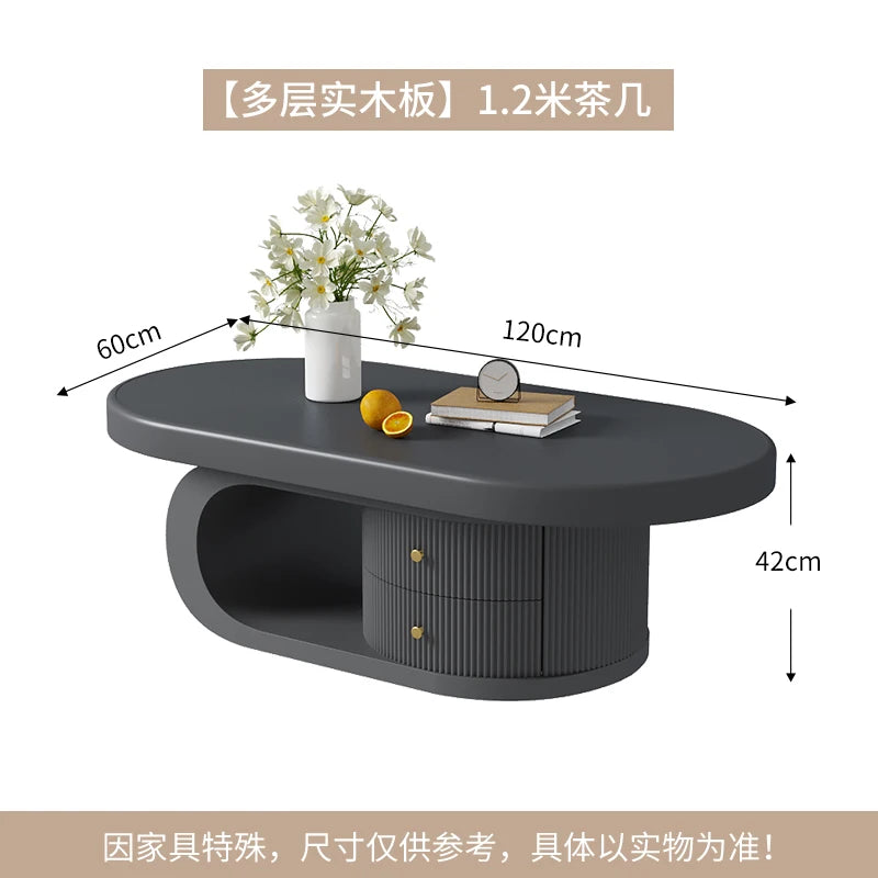 Solid Wood Coffee Table Living Room Household Small Apartment Retro Oval Coffee Table