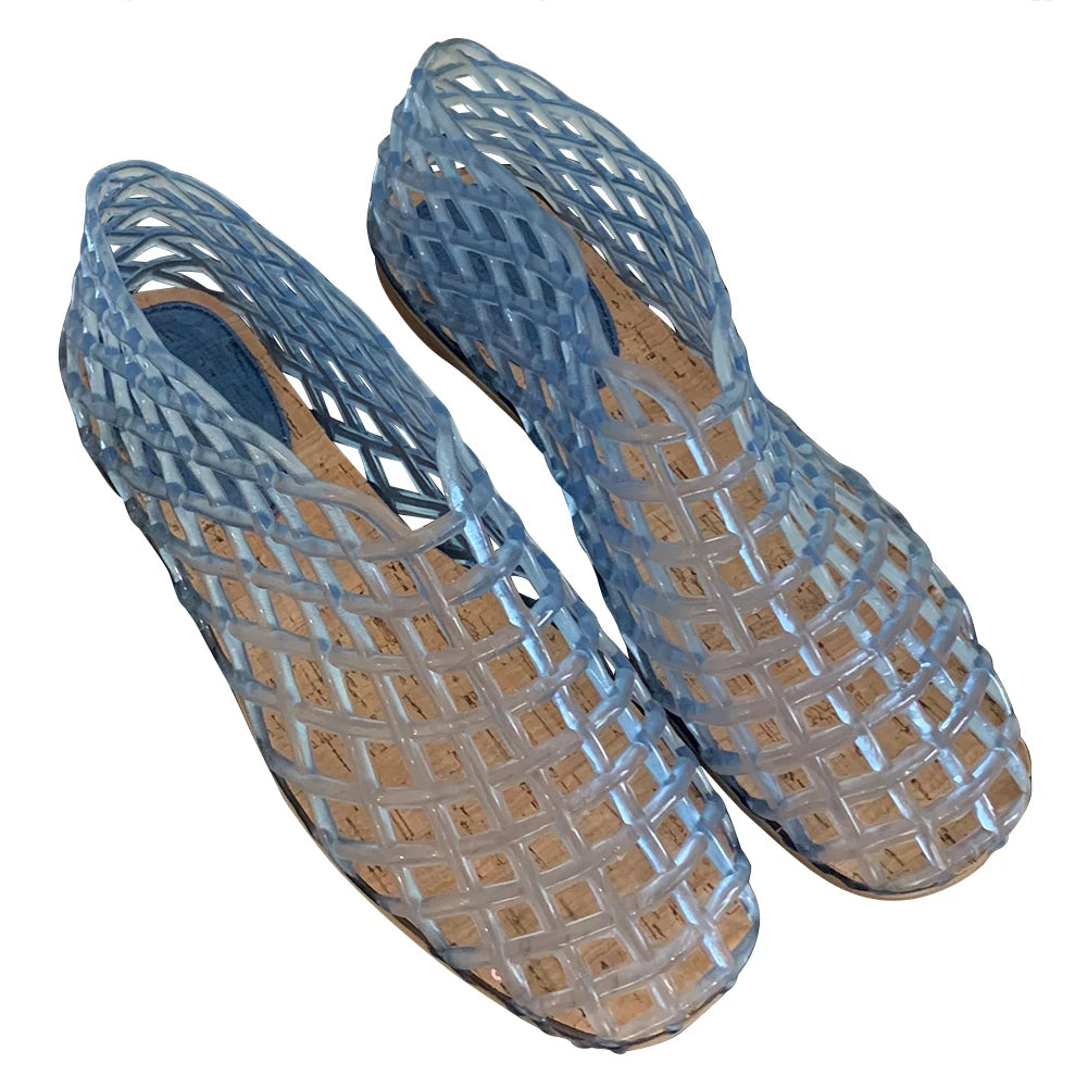 Women Jelly Flats Mesh Ballet Flats Square Toe Fashion Slip On Flat Sandals Lightweight Casual Shoes for Summer Beach