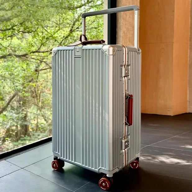 New Aluminum Frame Wide Handlebar Rolling Luggage Large Capacity Trolley Suitcase with Colorful Silent Spinner Wheels TSA Lock