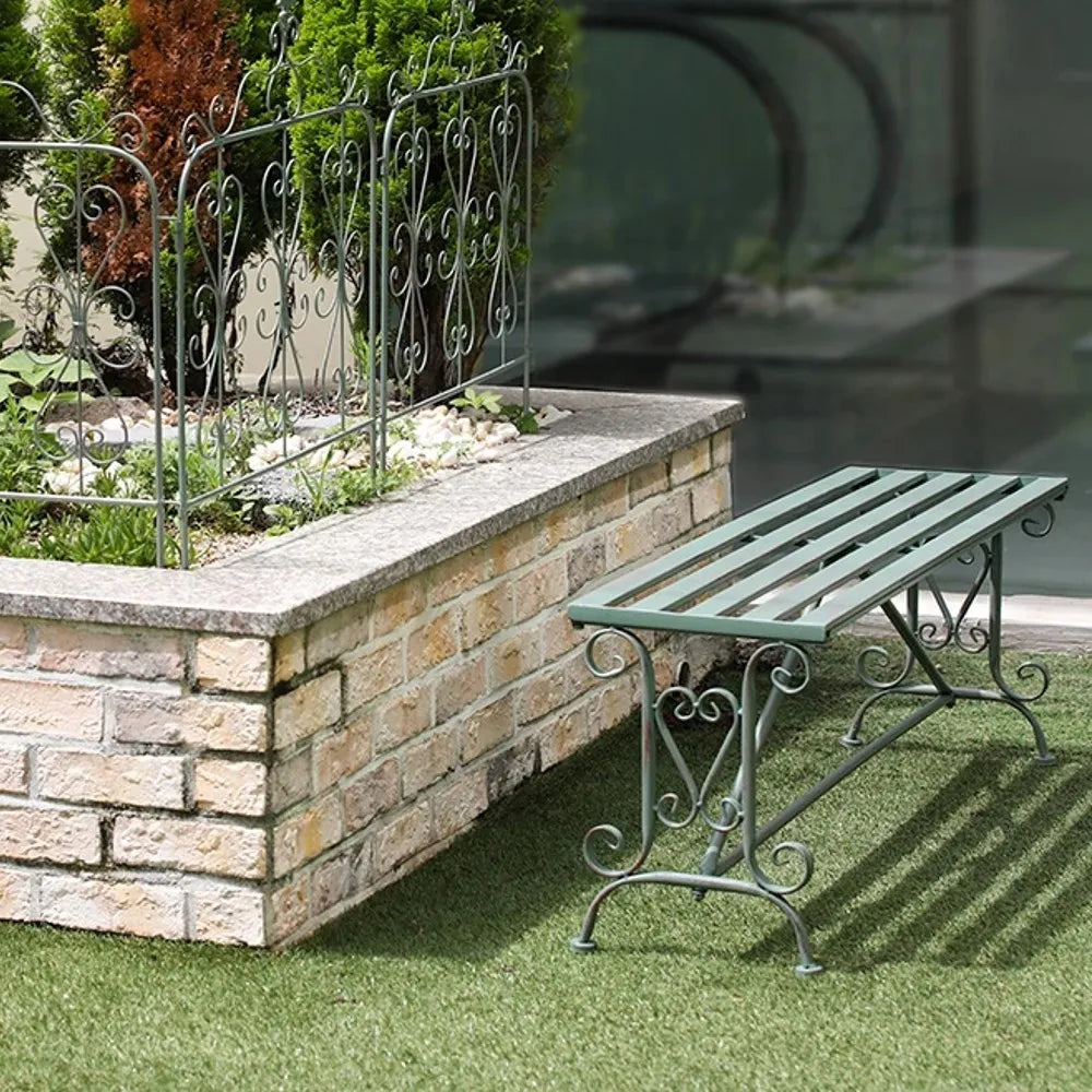 Antique wrought iron metal outdoor garden bench, patio porch garden, wrought iron decorative folding double bench