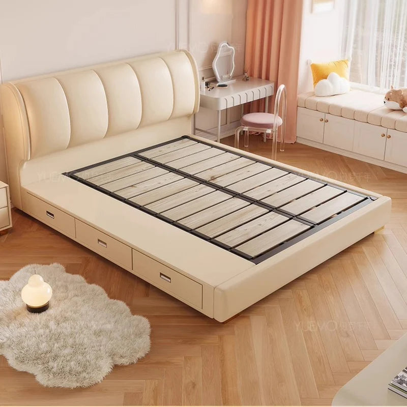 White Cream Bed Cloud Large Size Room Decor Beauty Wooden Comfortable Ergonomic Bed Floor Letto Matrimoniale Home Furniture