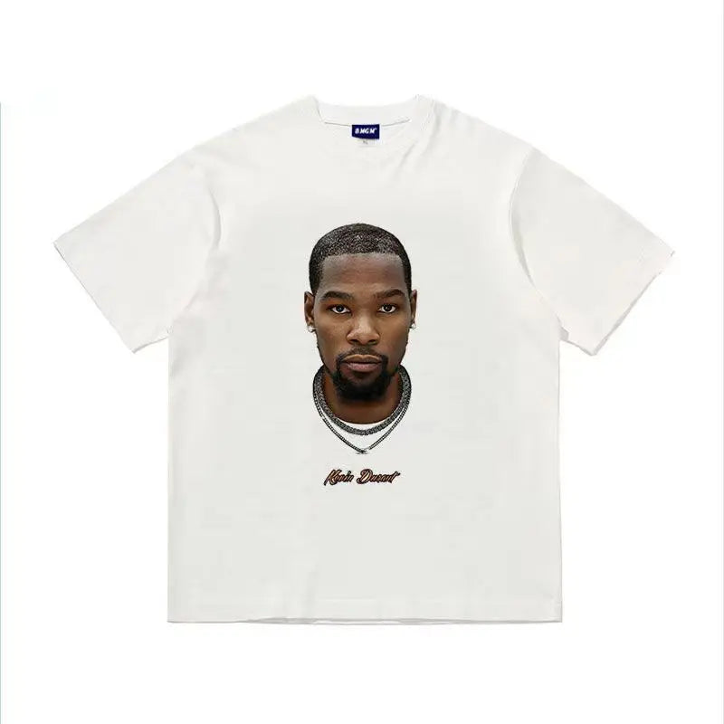 100% Cotton American NBA Star T-shirt Durant Big Head Print Short Sleeve Basketball Trendy Brand Summer Men and Women