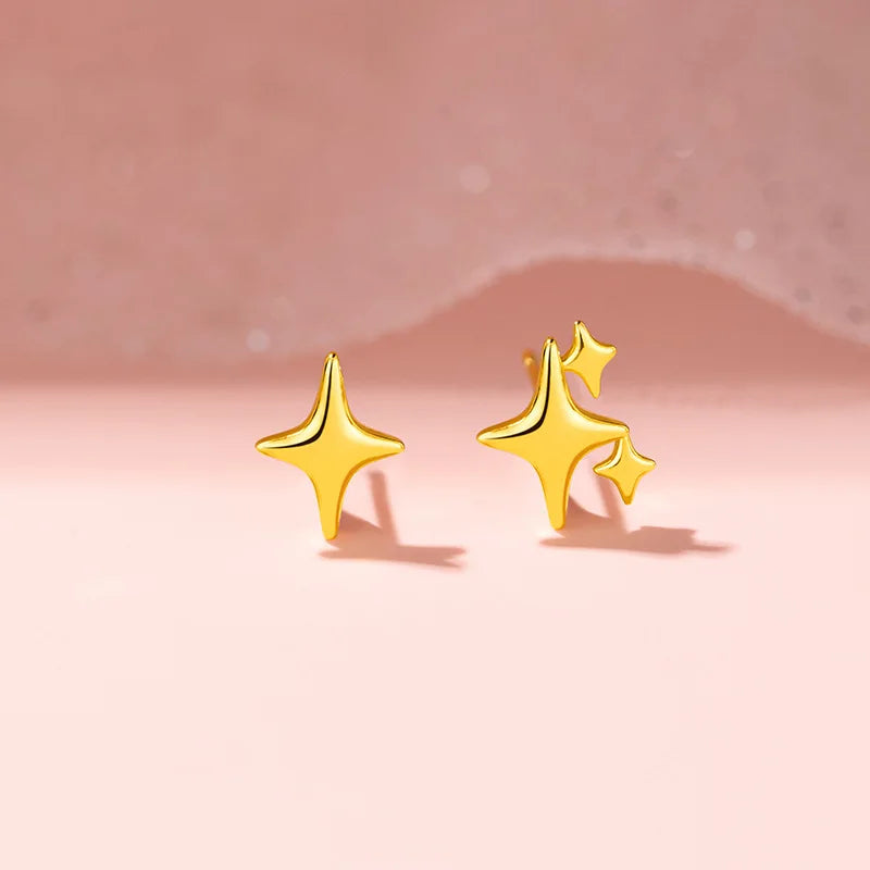 2025 Fashion Silver Color Cross Star Zircon Stud Earrings for Women Girl Korean Four-Pointed Star Personality Earrings Jewellery