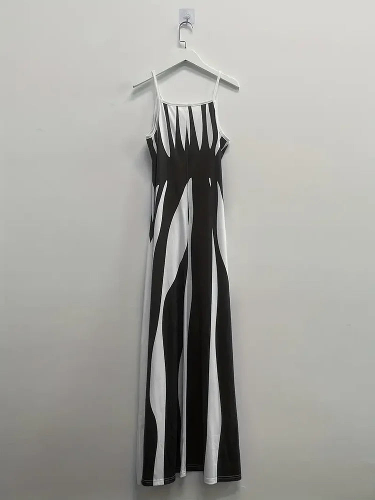 Abstract Print Maxi Dress, Casual Sleeveless Spaghetti Strap Dress, Women's Clothing