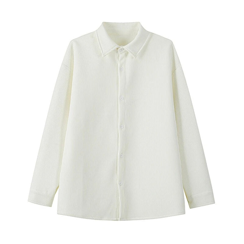 Autumn Men's Clothing Light Luxury Pleated Shirt Leisure Long Sleeve Drapped Solid Color Loose Basic Business Casual Shirts Men