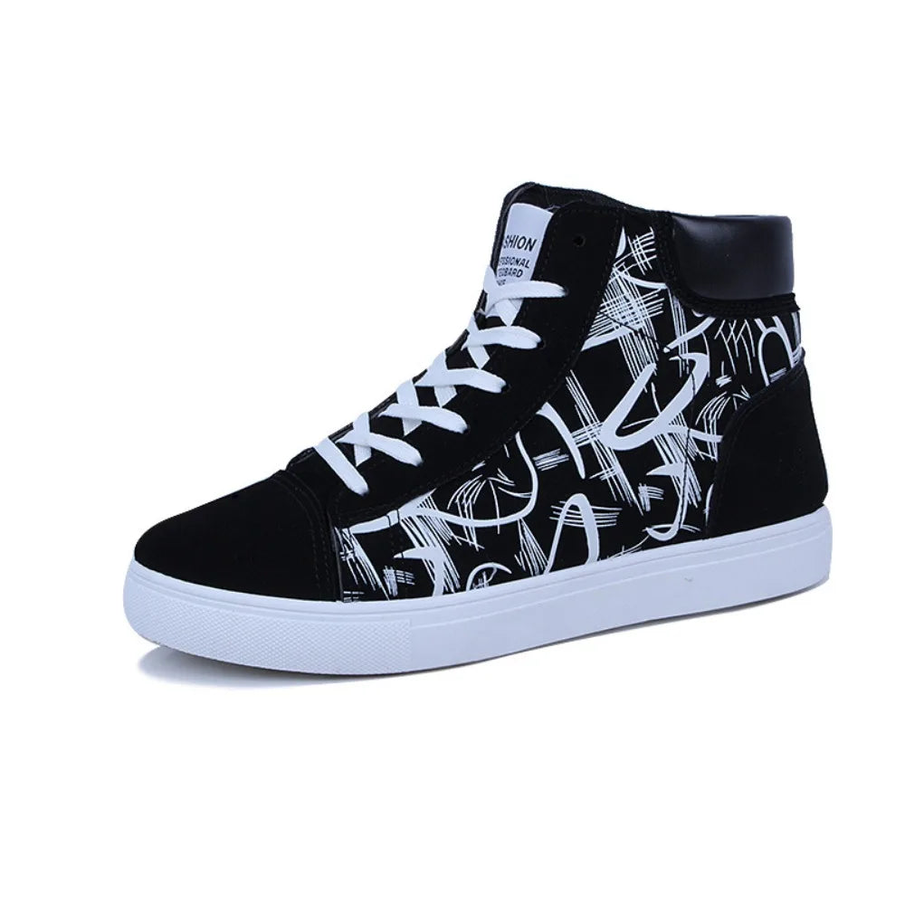 Spring and Autumn Fashion High Top Flat Bottom Black Vulcanized Men's Shoes Student Canvas Trend Winter Youth Board Shoes