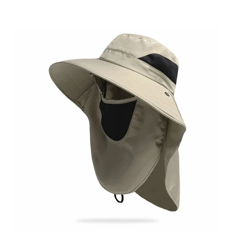 Summer Outdoor Fishing Caps Men Wide Brim UV Protective Mask Thin Casual Hats Sports Climbing Sun Hats