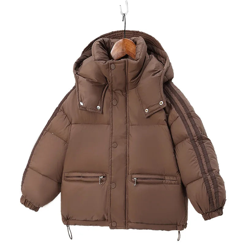 Children's Down Jacket Thicken Coat for Girls Hooded Down Jacket Keep Warm Medium Length Clothes Child Girl Two Fake Pieces Kids