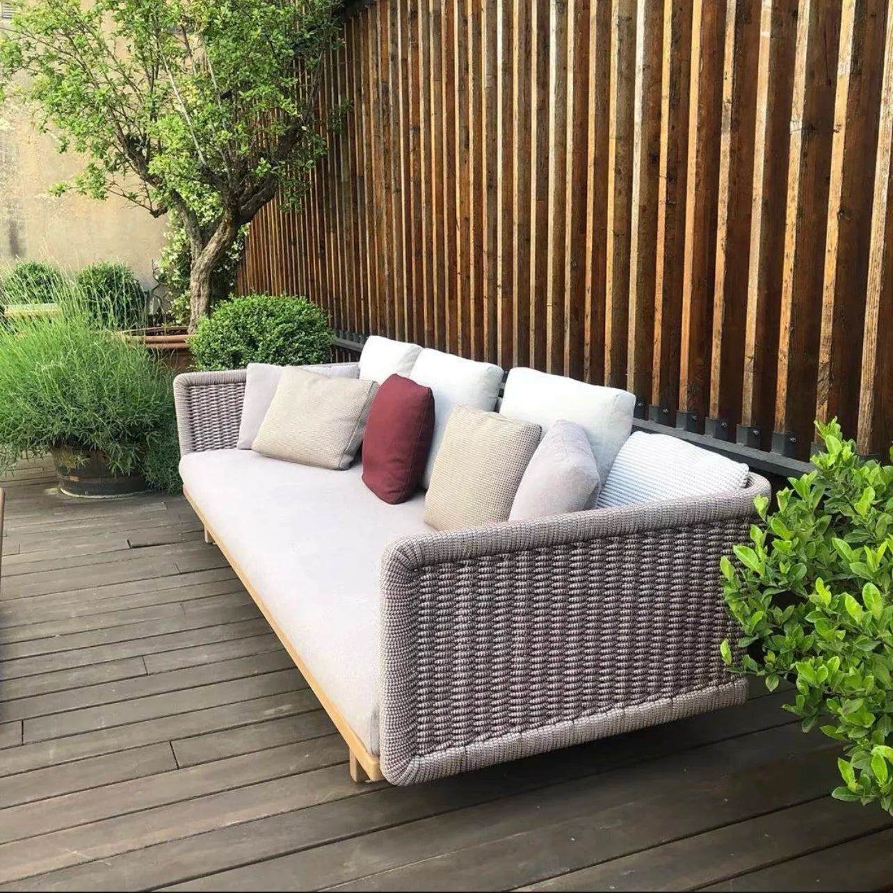 Patio Furniture Sets Aluminum Wooden Sofa Set All Weather L Shaped Corner Sofa Outdoor Wicker Balcony Furniture Couch Sofa Set