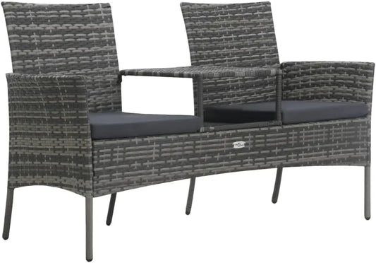 Modern 2Seater Patio Sofa with Tea Table WeatherResistant Lightweight Poly Rattan Outdoor Furniture Set Anthracite